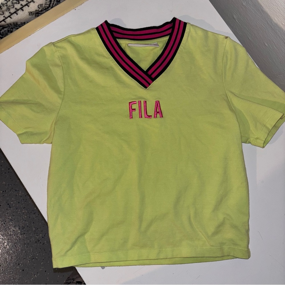 FILA bright green stretchy crop t-shirt